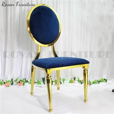Polstret guld med rund ryg Metal bryllupsarrangementsstole